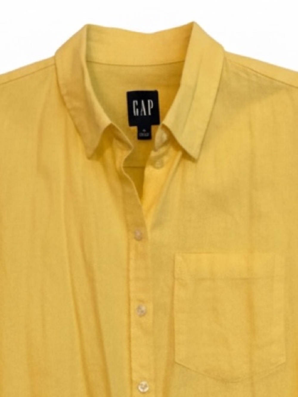 Gap Size M Linen-Blend Long Sleeve Boyfriend Yellow Button Down Shirt - Picture 3 of 9